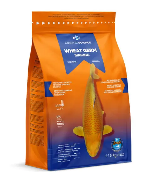 Un atout pour vos extérieurs:Nourriture complète pour koïs de minimum 15 cm de long Aquatic Science Wheat Germ Sinking - Taille M sac de 5 kg