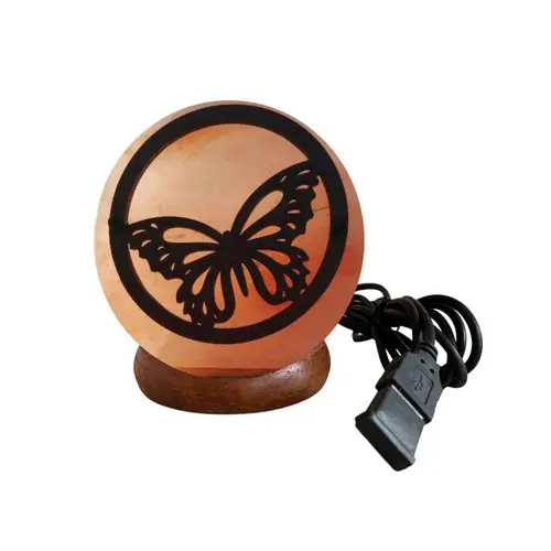 Solution utile:Lampe USB en sel rose de l’Himalaya décor papillon Idea for project - 700 g