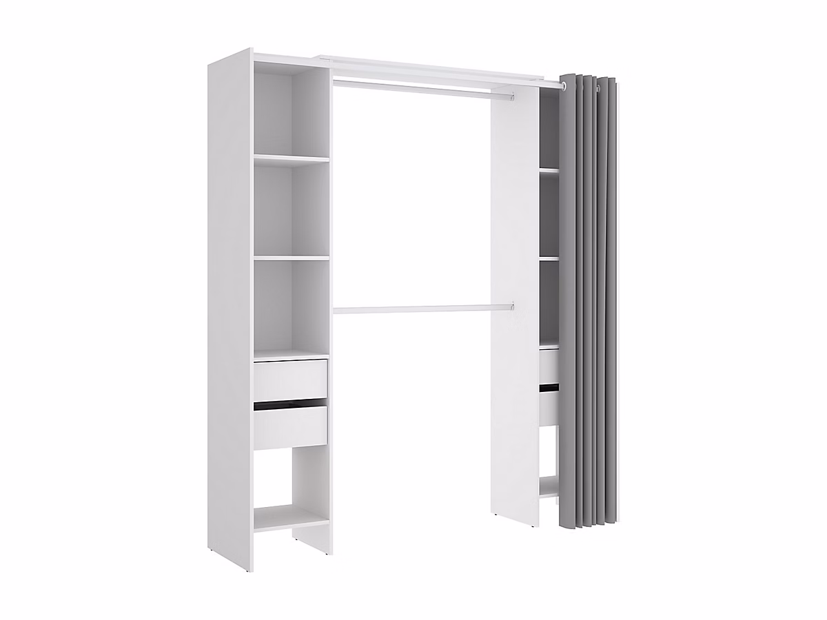 Dressing extensible avec rideau – L110/178 cm, Blanc, LONAZA