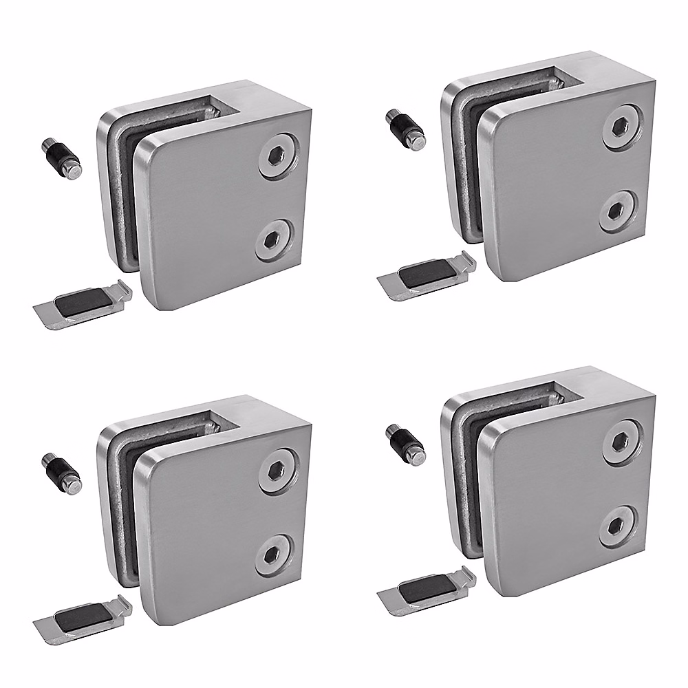 4 x Pince à verre plate modèle 21 – Ep. verre 6 mm | Inox 316 brossé GR320