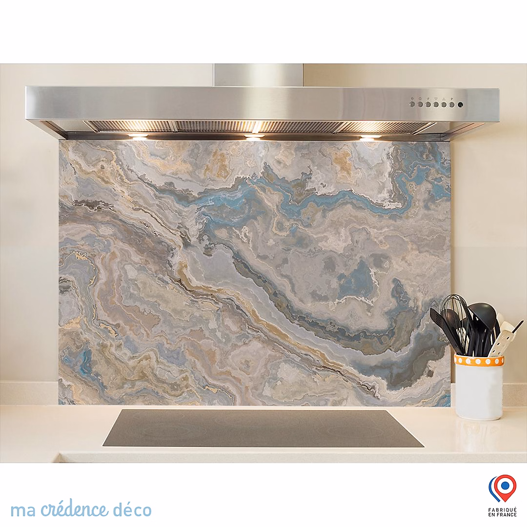 Crédence cuisine fond de hotte Marbre Illustration – Verre trempé | L 90 cm x H 50 cm | MaCrédenceDéco