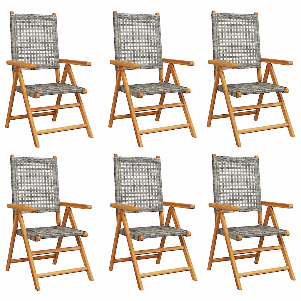 Fauteuils pliants inclinables – 6 pièces, en polyrotin gris et bois massif vidaXL