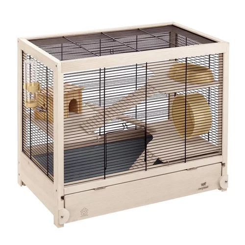 À adopter au jardin：Cage en bois pin nordique coloris blanc Hamsterville - 60 x 34 x 49 cm