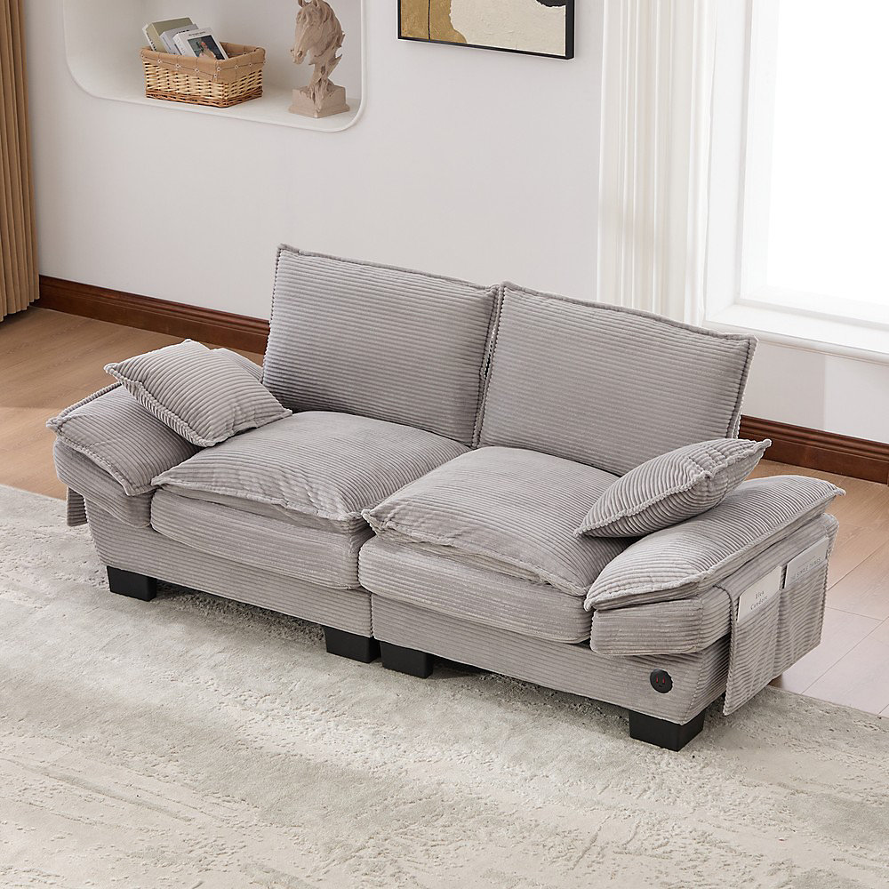 Canapé modulaire pour 2 personnes – ,gris clair, large assise, design ergonomique, mousse haute densité, port USB-C