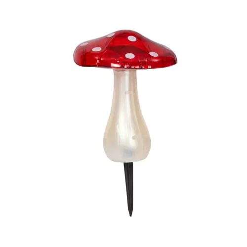 Esprit végétal：Balise solaire champignon magique coloris rouge en plastique effet blanc froid - Ø 18 x 23 cm