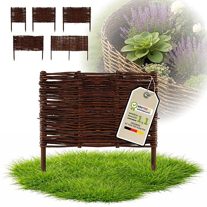 Clôture de jardin – FLORANICA | Bordure en osier | Hauteur 40 cm | Design rustique | Montage facile