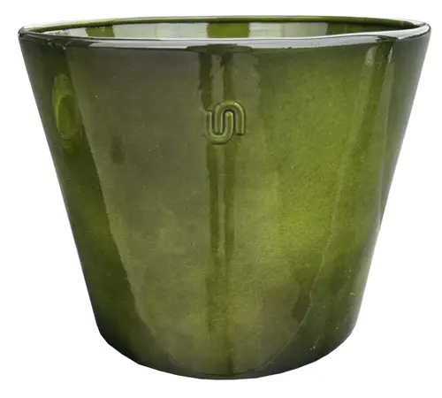Maison et jardin：Pot évasé coloris vert en métal recyclé - 27 x 27 x 22 cm