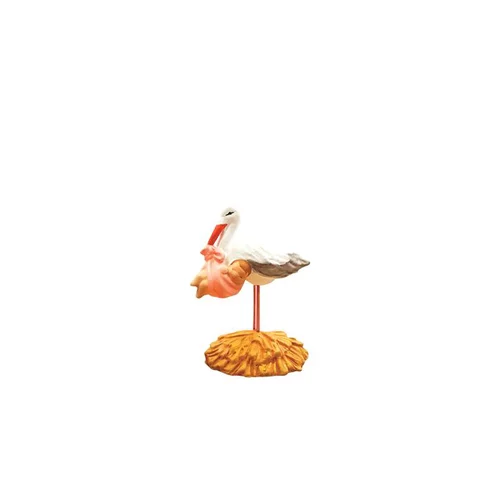 Maison et jardin:Santon cigogne au bébé rose en argile H 7 cm