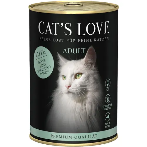 Confort dehors：Pâtée pour chat à la dinde pur Cat's Love Adult – en boîte de 400 g