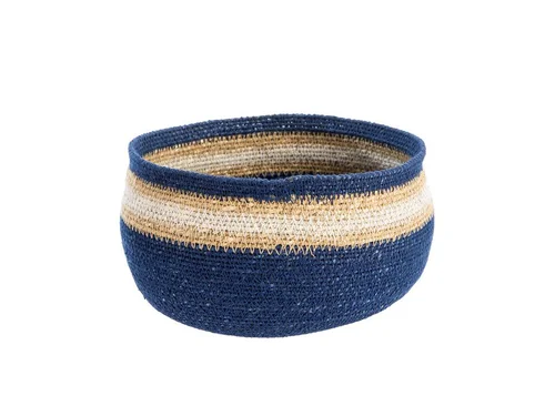 Une touche jardin：Corbeille de rangement ronde rayée coloris multicolore en osier - 22 x 22 x 13 cm