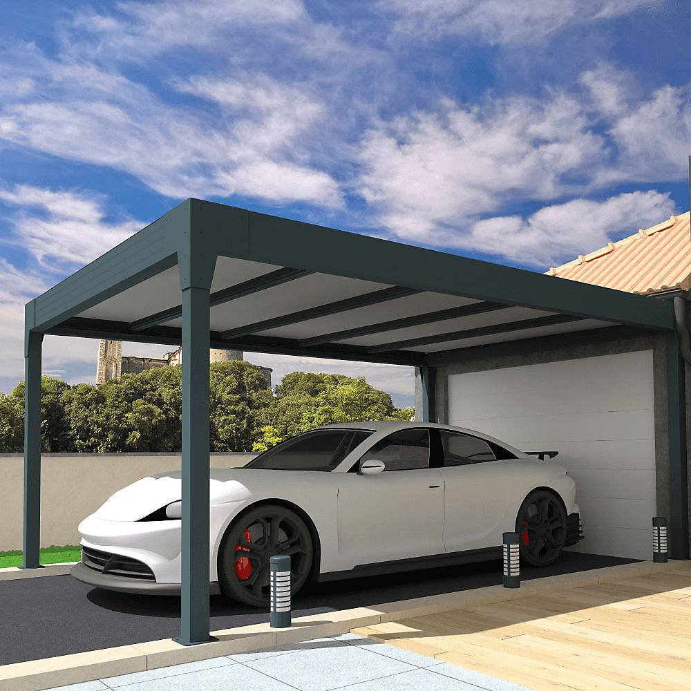 Carport isotoit MODERN îlot Gris anthracite 6 – 26 × 4,50m (Kit LED 3 cotés)