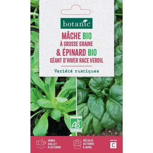 Jardin & pratique：Mélange de graines mâche à grosses graines bio et d'épinard géant verdil bio botanic® - graines à semer