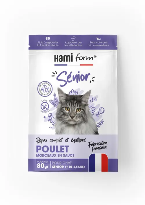 Jardin malin：Alimentation complète pour chat senior de + 8,5 ans poulet HamiForm - pochon de 80 g