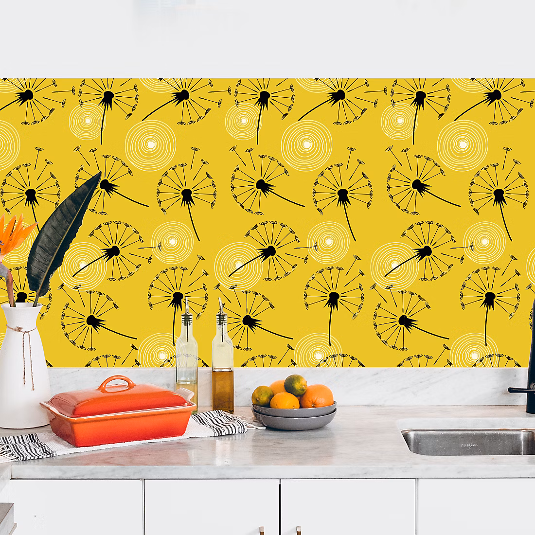Crédence adhésive pissenlit fond jaune 60 × 100 cm