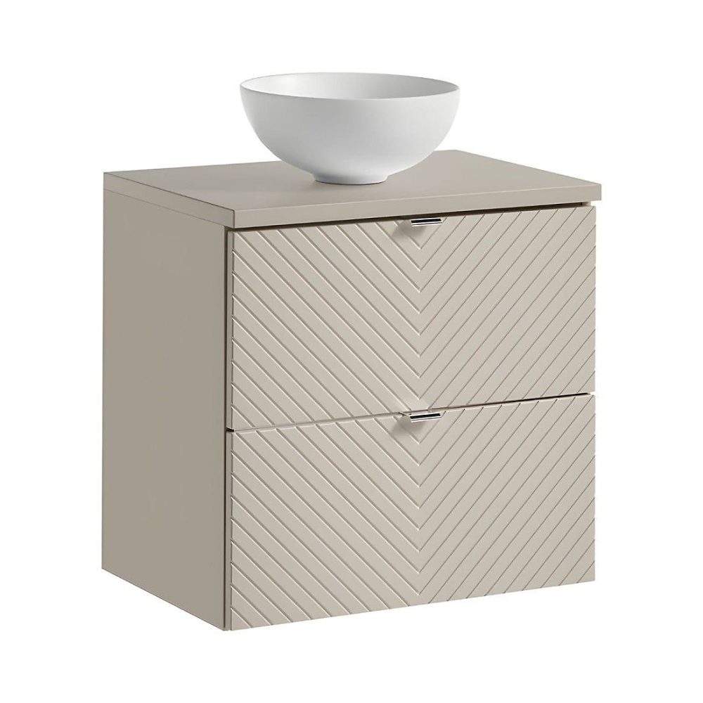 Ensemble AOKI : meuble sous vasque à tiroirs 60cm et plan vasque beige et vasque ronde blanche à poser – Réf. FTZKIGVKL4711887893