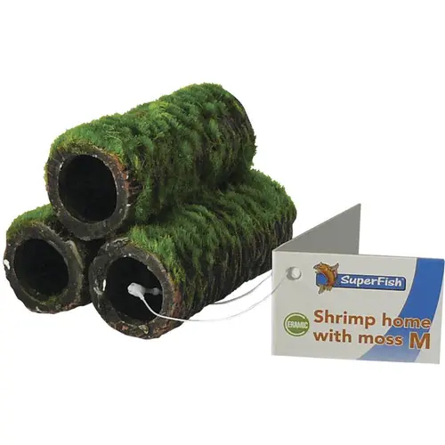 Pour équiper vos extérieurs：Décoration pour crevettes d'aquarium coloris vert avec mousse Superfish Shrimp Home - Taille M 6 x 6,5 x 5,5 cm