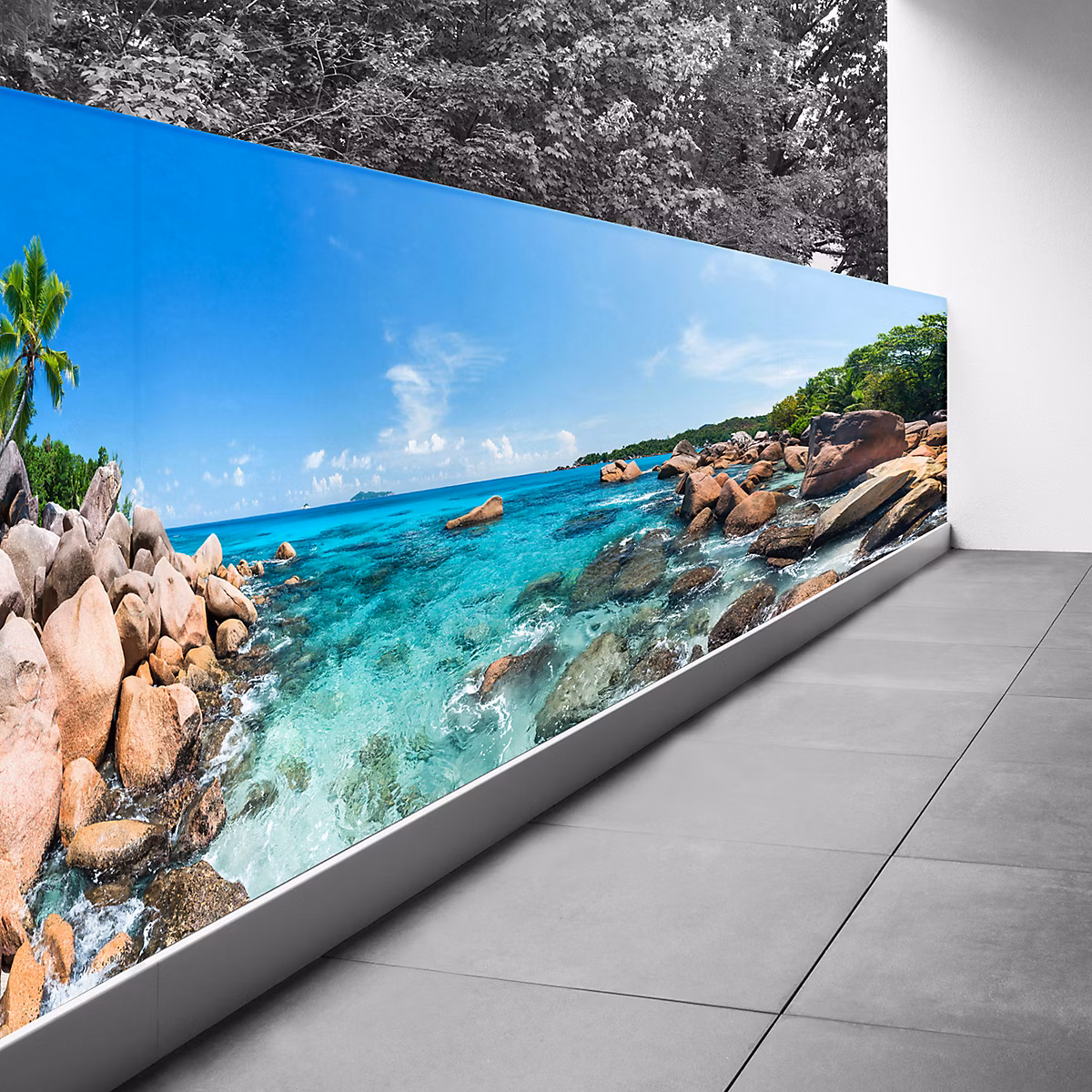 Brise vue Trompe l'oeil – 110 × 385 cm, Vue mer 3617689695693