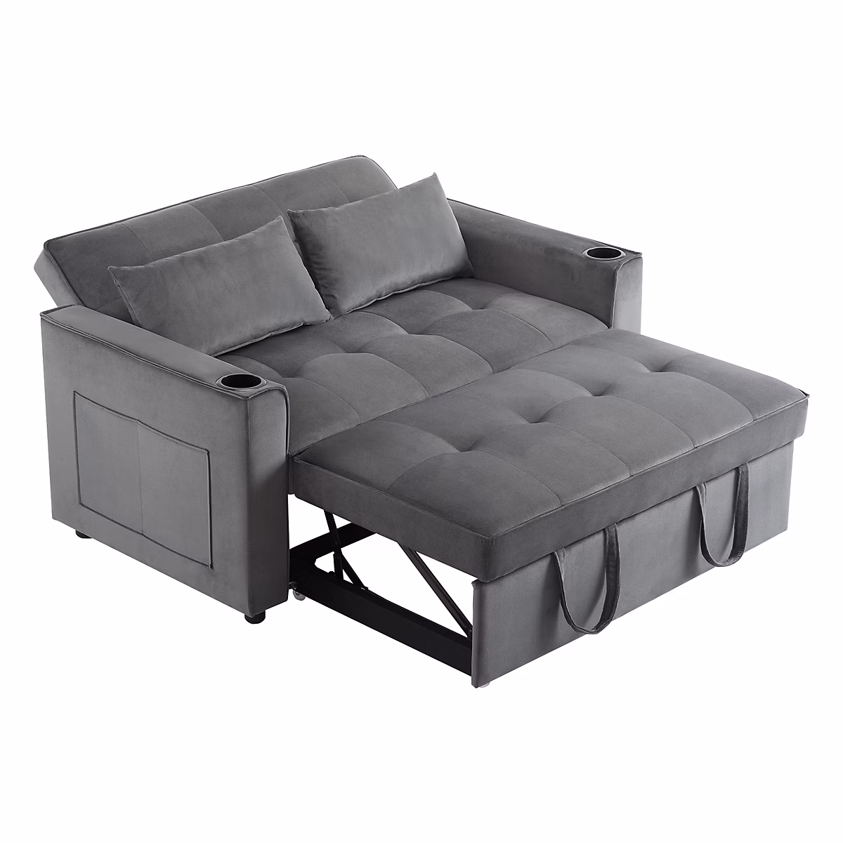 Canapé convertible 2 places en velours gris dossier inclinable | Canapé convertible