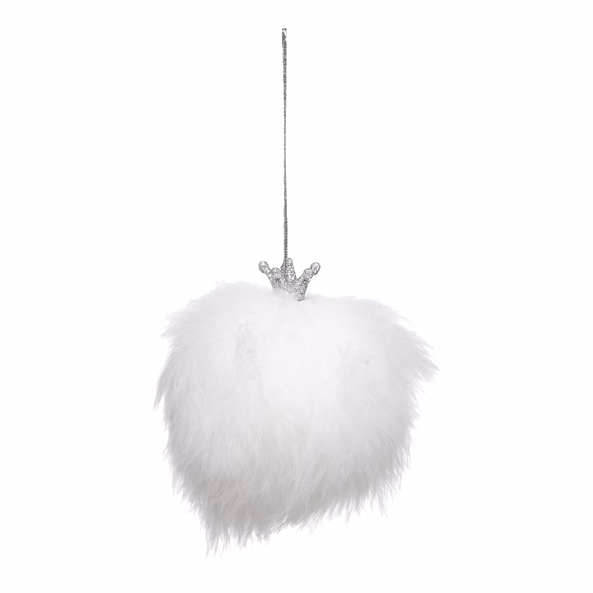Décoration sapin de Noël – Boule de noël en peluche blanche avec couronne argenté Ø80mm Feeric Light & Christmas