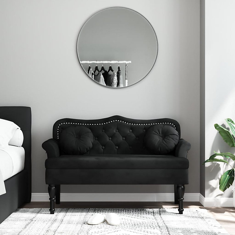 Banc avec coussins noir 120 – 5 × 65 × 75 cm velours