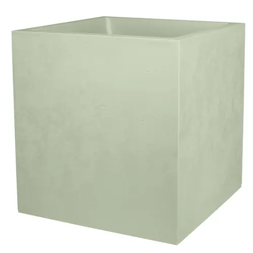 Les essentiels du jardin:Pot carré en plastique coloris vert amande Poetic Basalt - 39,5 x 39,5 x 43,5 cm