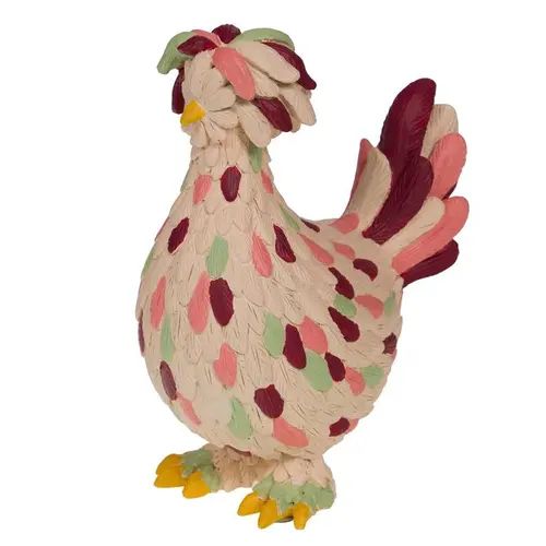Jardin à vivre：Poule décorative en résine multicolore Odette - 20 x 20 x 36 cm