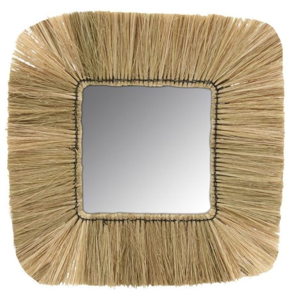 Miroir carré en jonc naturel