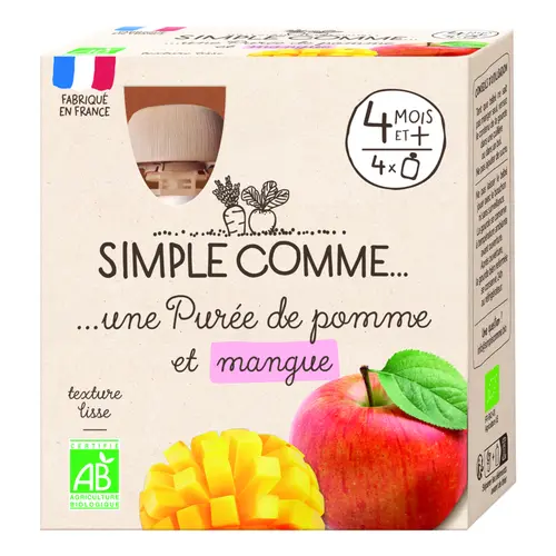 Inspiration jardin:Pack de 4 gourdes de purée de pomme et mangue bio Simple comme - 4 x 85 g