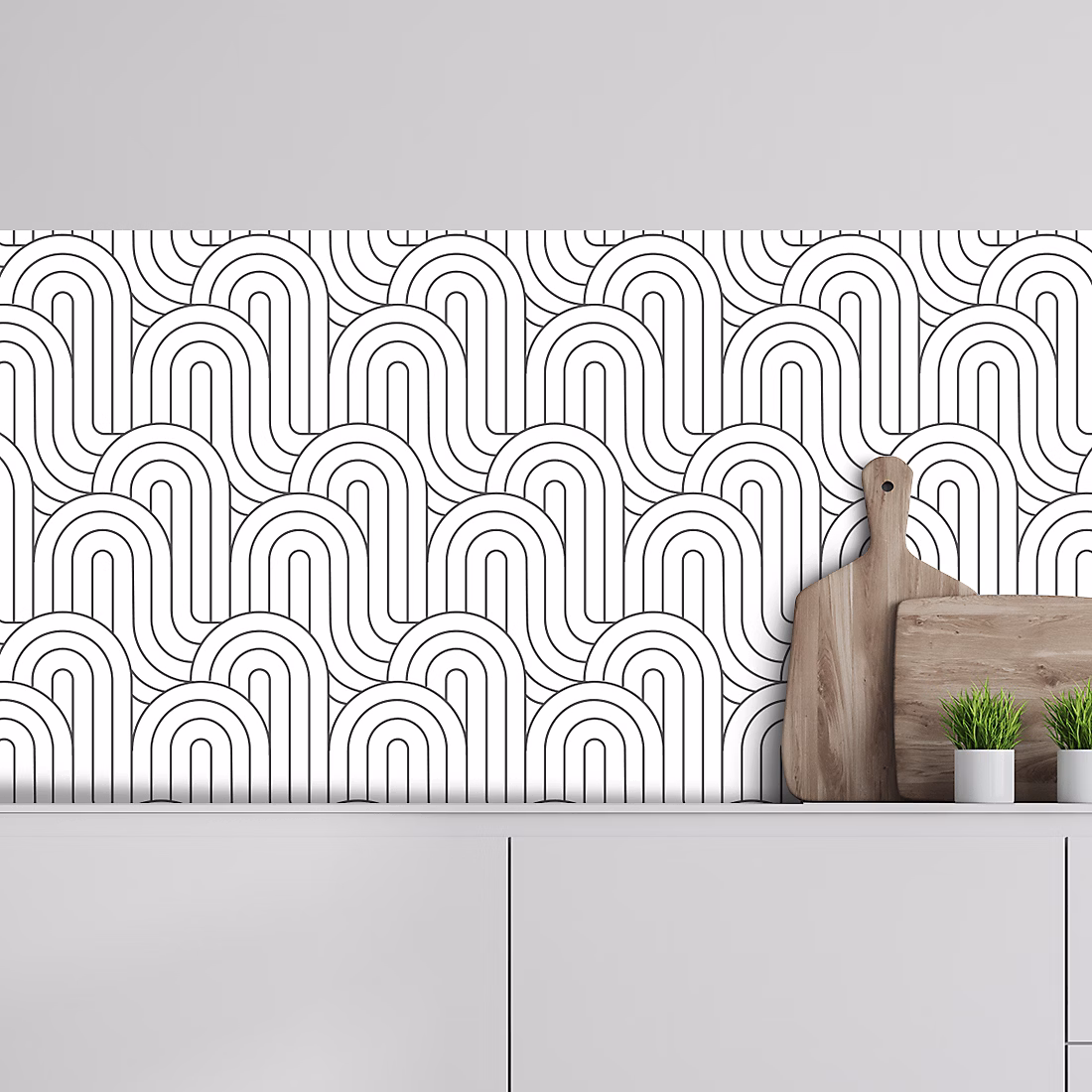 Crédence adhésive motifs vagues gris 60 × 200cm