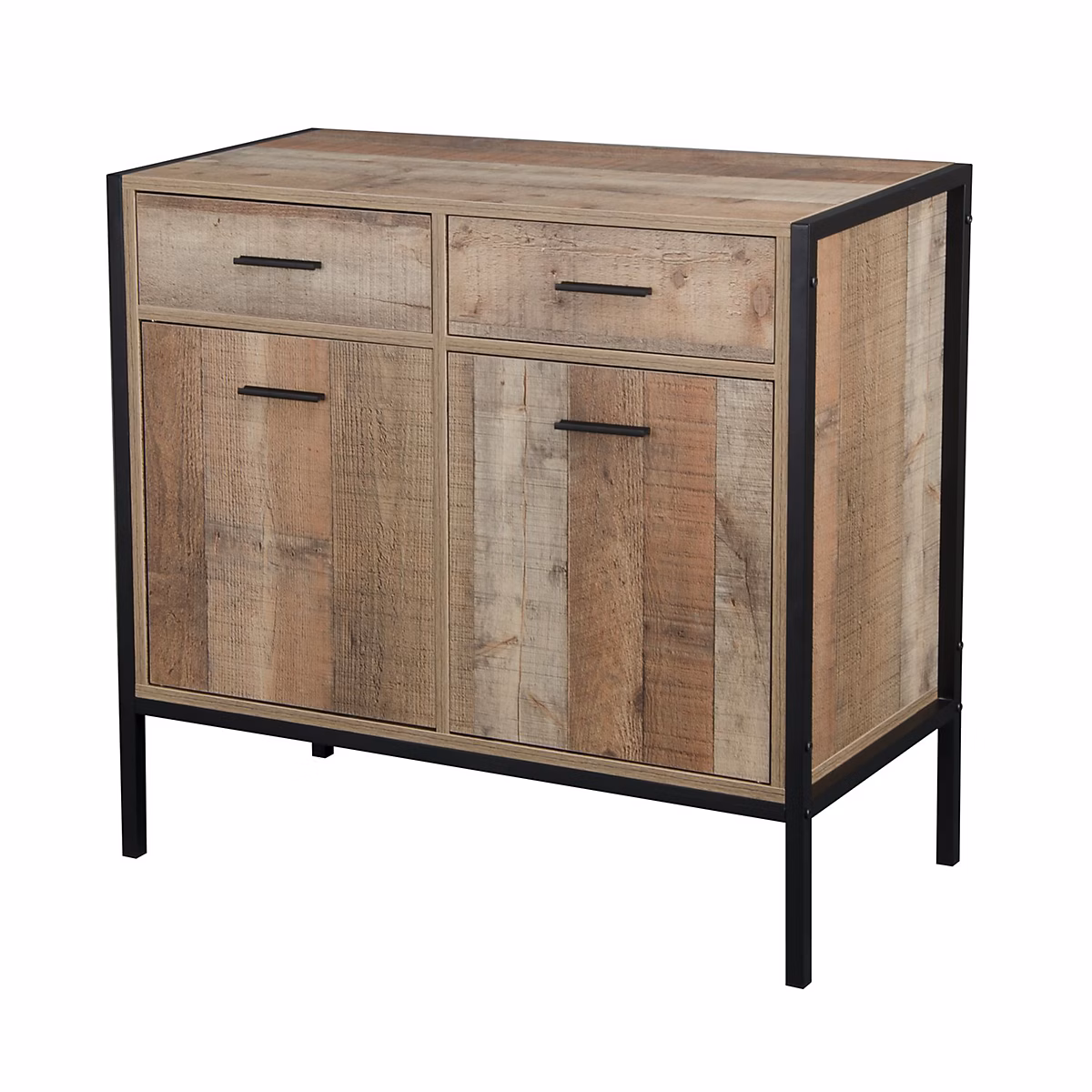 Commode 2 tiroirs et 2 portes design industriel Marron – L. 40 x l. 84 x H. 79 cm, RIVERSIDE