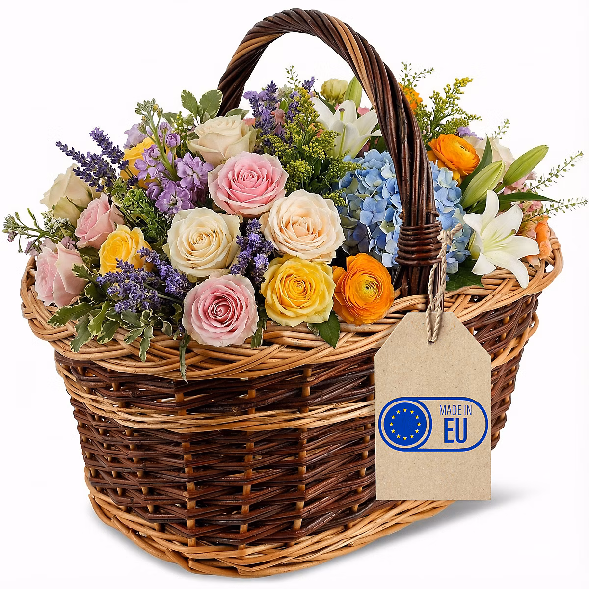 Creative Home Grand Panier Osier Bicolore Avec Anse 48 × 34 × 40 cm – Panier Fruits Cadeau, Brun Naturel