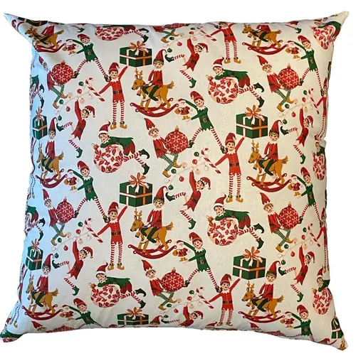 Esprit végétal:Coussin carré blanc en coton à motifs rouges et verts Farceur - 45 x 45 cm