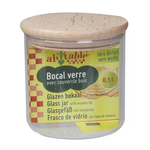Pour enrichir votre univers jardin:Bocal coloris transparent couvercle en bois Ah Table - 0,5 L