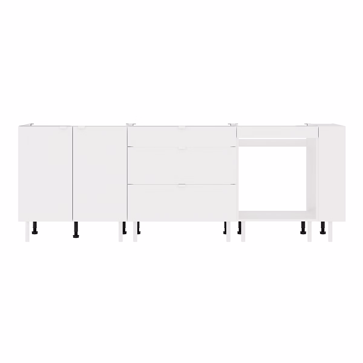Cuisine complète 4 meubles bas 3 portes Izee blanc sans électroménager 240 cm | Cuisine