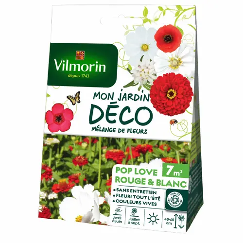 Une idée pour le jardin:Mélange de fleurs Pop Love rouge & blanc Vilmorin - graines à semer pour 7 m² de surface