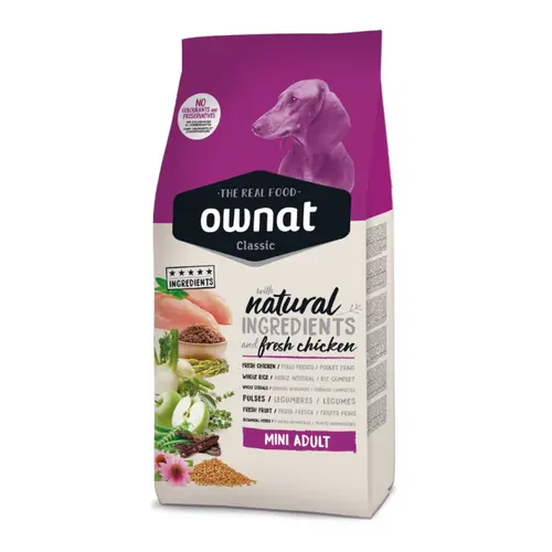 Jardin et idées：Croquette pour chien adulte de petite taille au poulet Ownat - 1,5 kg