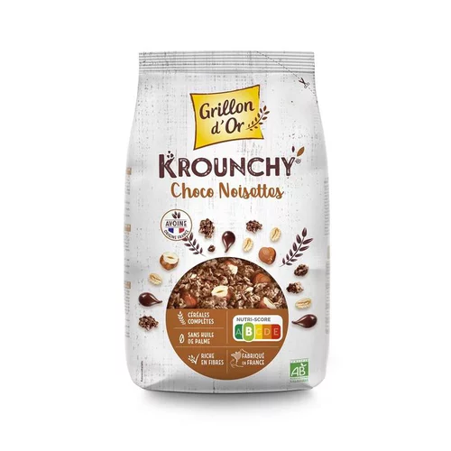 Solution pratique:Krounchy bio chocolat noisette Grillon d'or Sachet -1 kg
