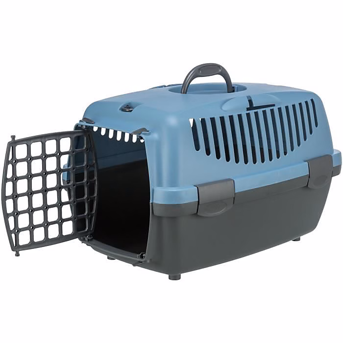 TRIXIE Box de transport Capri 1 – XS : 32 × 31 × 48 cm, Gris clair et bleu, Pour chien et chat