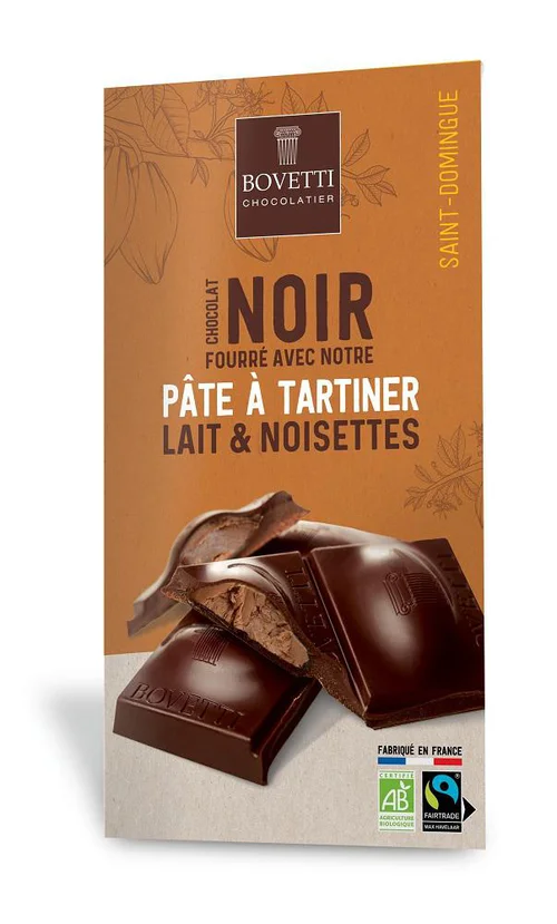 Extérieur fonctionnel：Chocolat noir pâte à tartiner chocolat au lait noisettes Bio Bovetti - 100 g