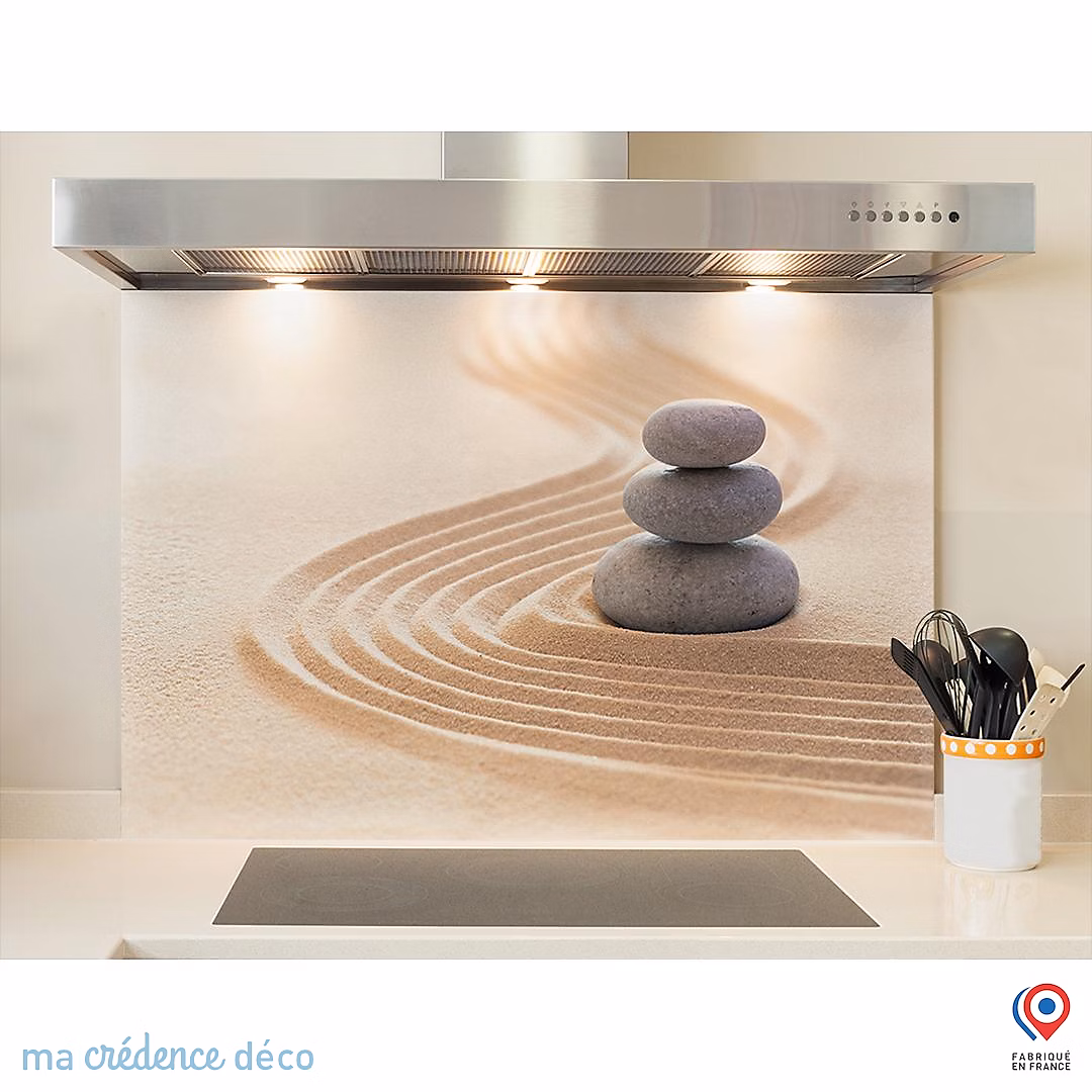 Crédence cuisine fond de hotte Galets zen 3 – Alu composite, L 90 cm x H 70 cm, MaCrédenceDéco