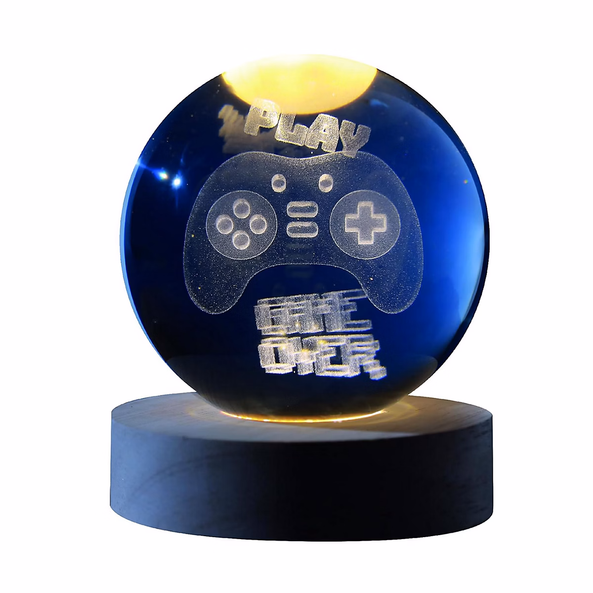 Boule de verre 3D avec LED RGB I | Total XL2722A MEDIUM effet au plafond – veilleuse – lampe de nuit avec base en bois – Let's PLAY