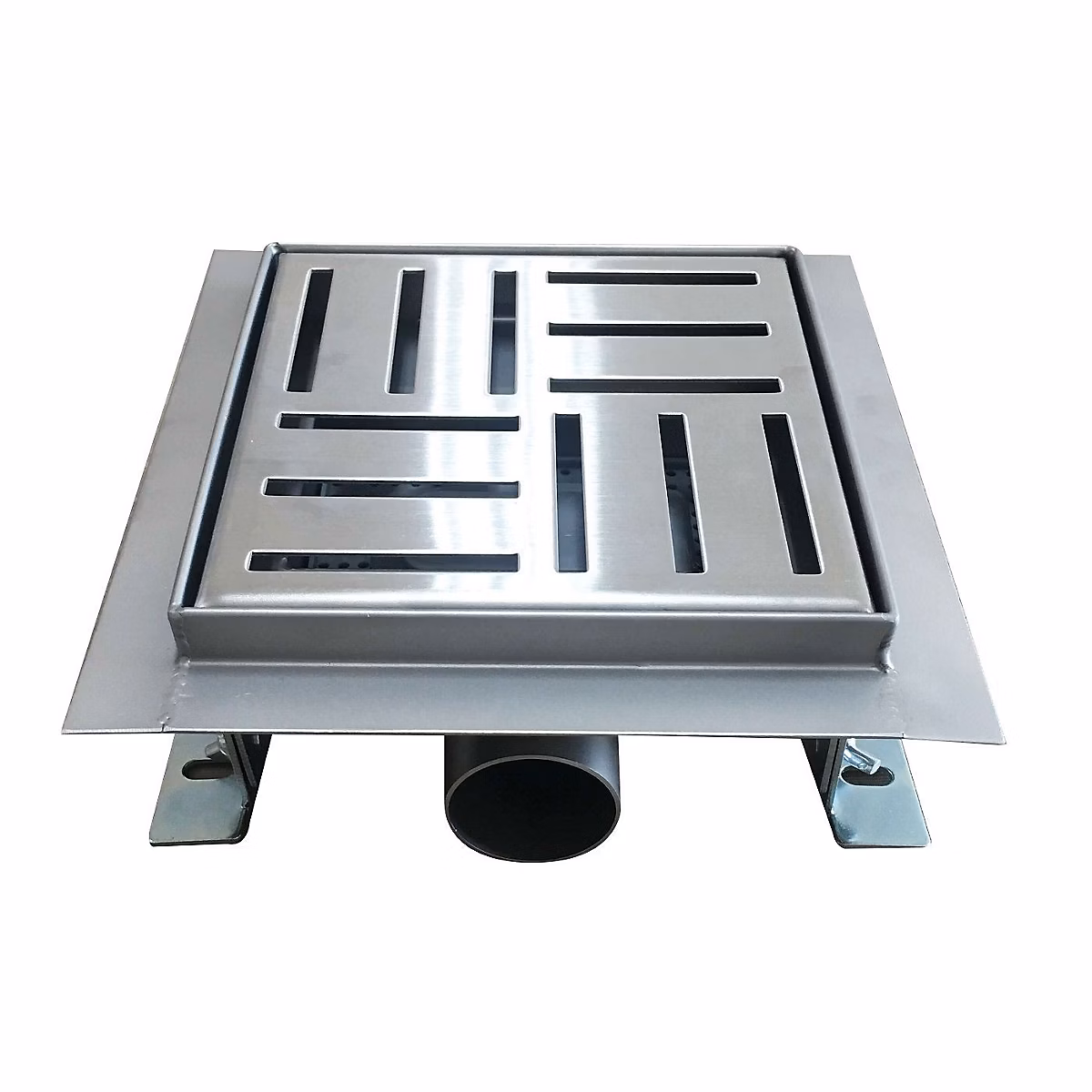 Caniveau de douche carré motif quadrillé DOMEO 12 × 12 cm siphon anti – odeurs, drainage 36l/min, h. réglable SANIVERRE