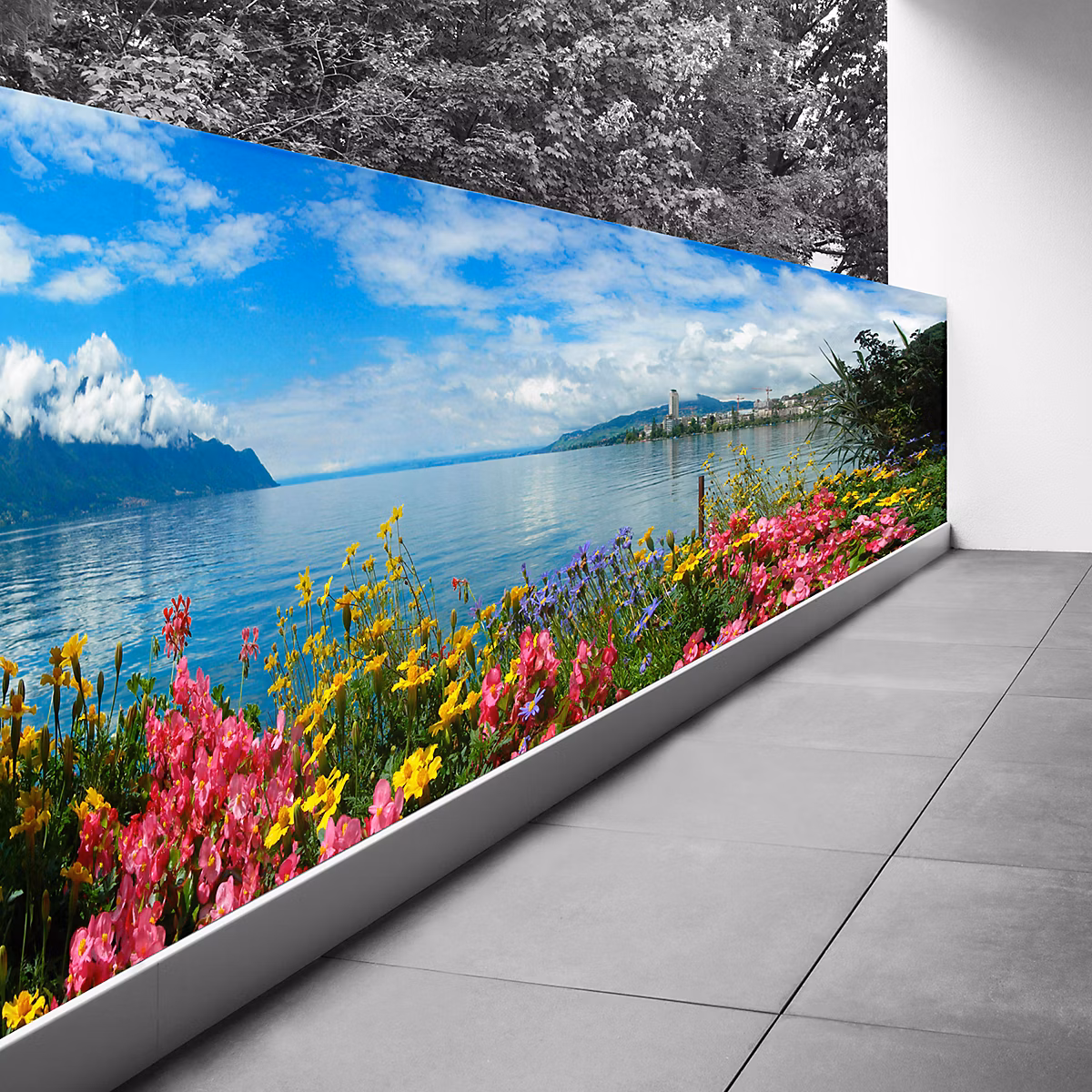 Brise vue Trompe l'oeil – 110 × 357 cm, Vue lac 3617689695471