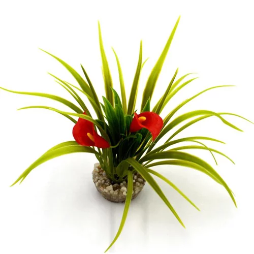 Jardin déco:Buisson de fleurs rouges en plastique 8 x 8 cm