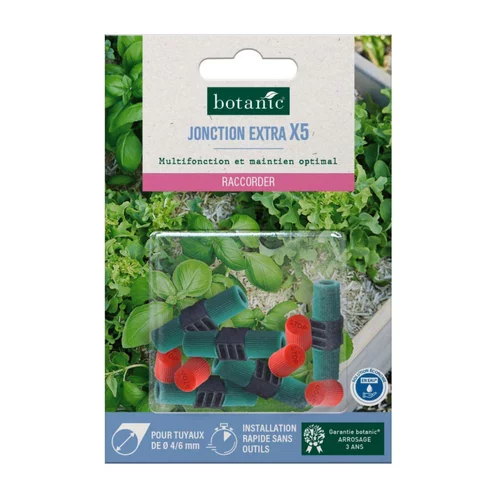 Une solution pour l’extérieur:5 jonctions extra + 5 bouchons extra Ø 6 mm botanic® - Arrosage goutte à goutte