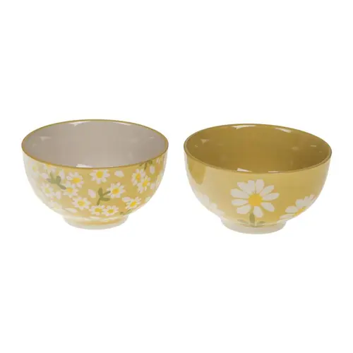 Un choix pratique pour le jardin：Bol en grès jaune à fleurs blanches Daisy - Ø 13,5 x H 7,5 cm