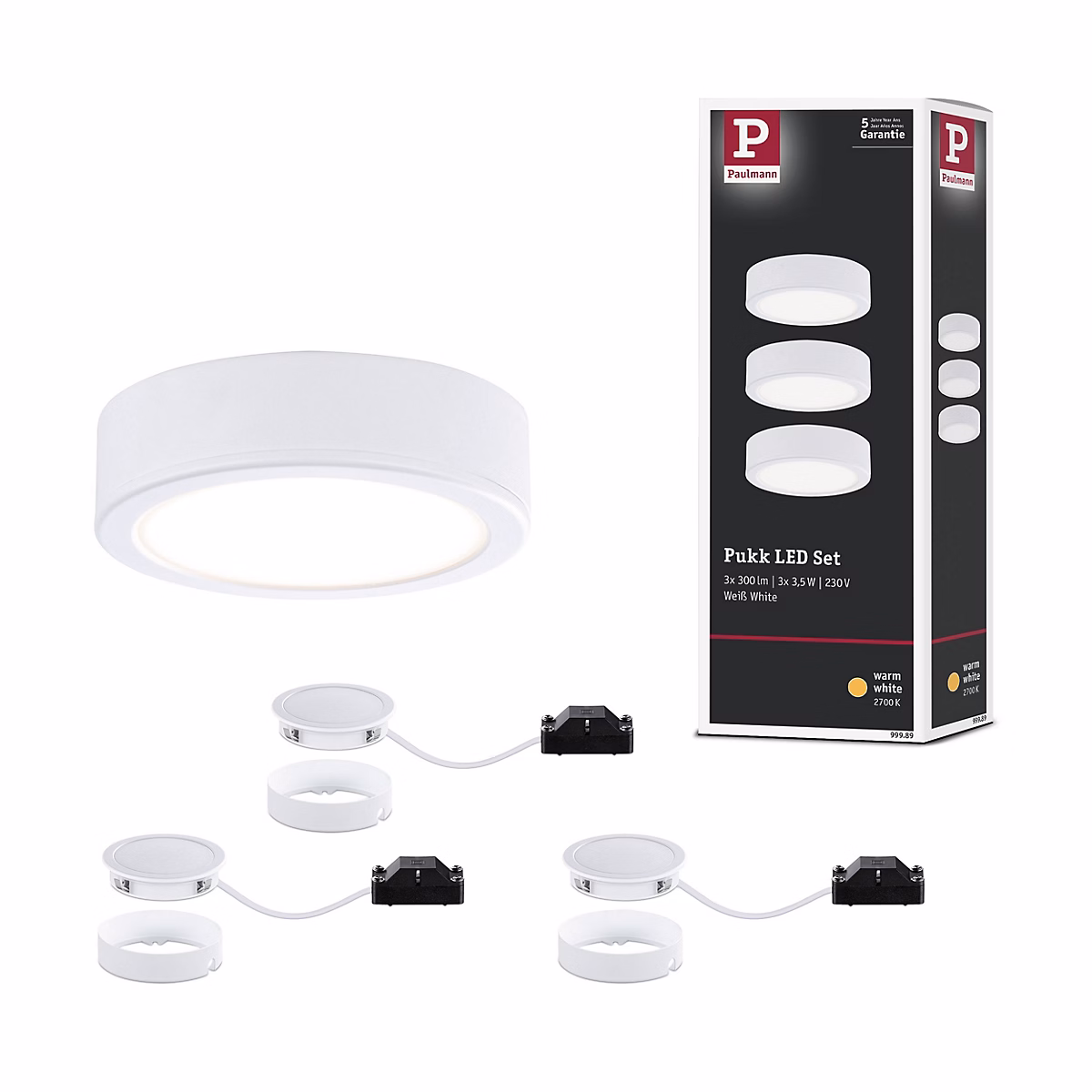 Éclairage sous | meubles LED Pukk 3x3 – 5W 65 mm 3x210lm 230V rond Blanc