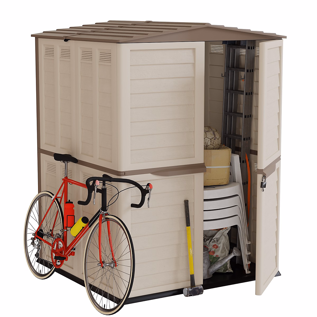 Abri de Jardin Extérieur Beige – Cabanon de Jardin 151 × 146 × 200cm avec plancher, Rangement Outils, Vélos INTEC