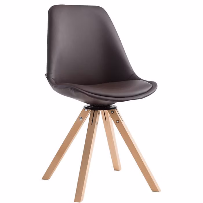 Chaise pivotante pieds carrés Marron-Nature – CLP, Calais, Similicuir, Contemporain, Design