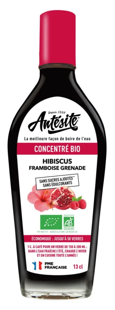 Adapté à l’extérieur：Concentré bio Hibiscus Framboise Grenade Antésite - Bouteille de sirop de 13 cl